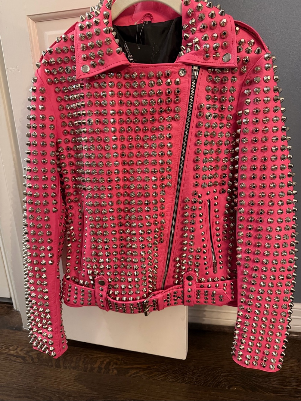 Hot pink Leather Jacket with Studs - Picture 2 of 8